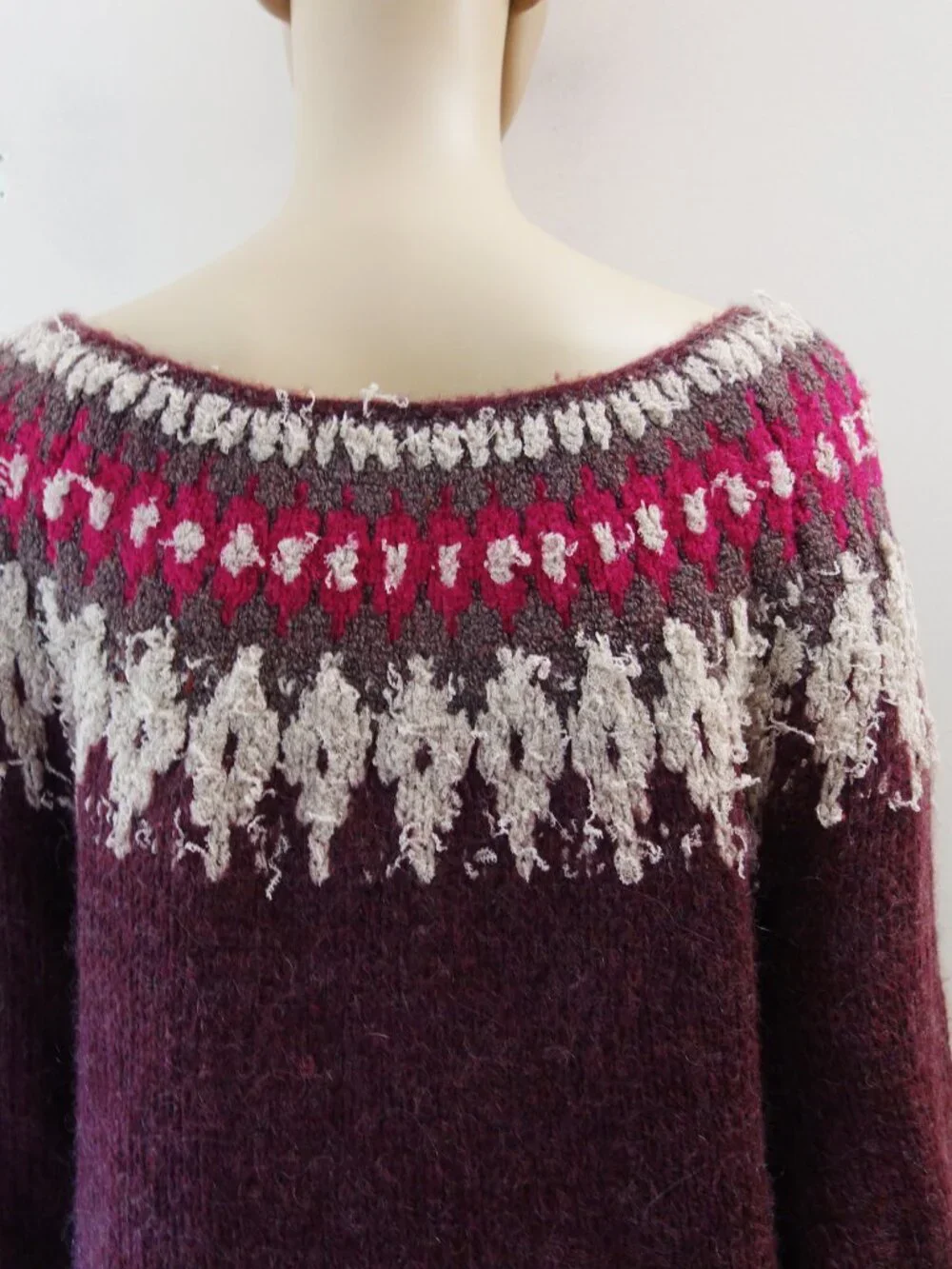 Free People Baltic Fair Isle Maroon Wool Alpaca blend Sweater (M) EUC